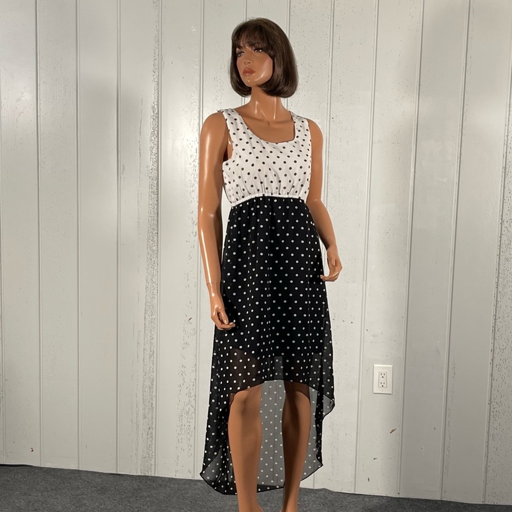 Jessica Taylor Women's Black & White  Polka Dots Hi-Low Dress Sz S